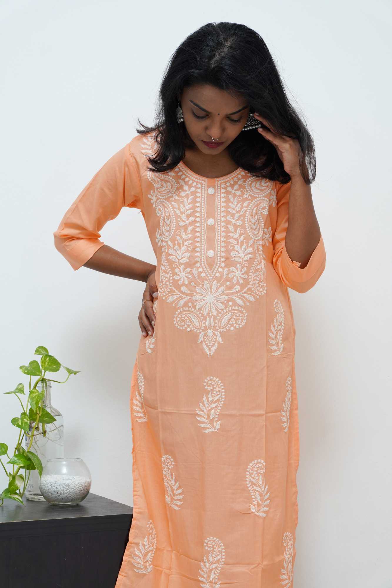 Peach Chikankari Charm